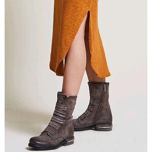 A.S. 98 Airstep Brown Leather Biker Boots EU 40 US 9.5 Side Zip Straps Grunge